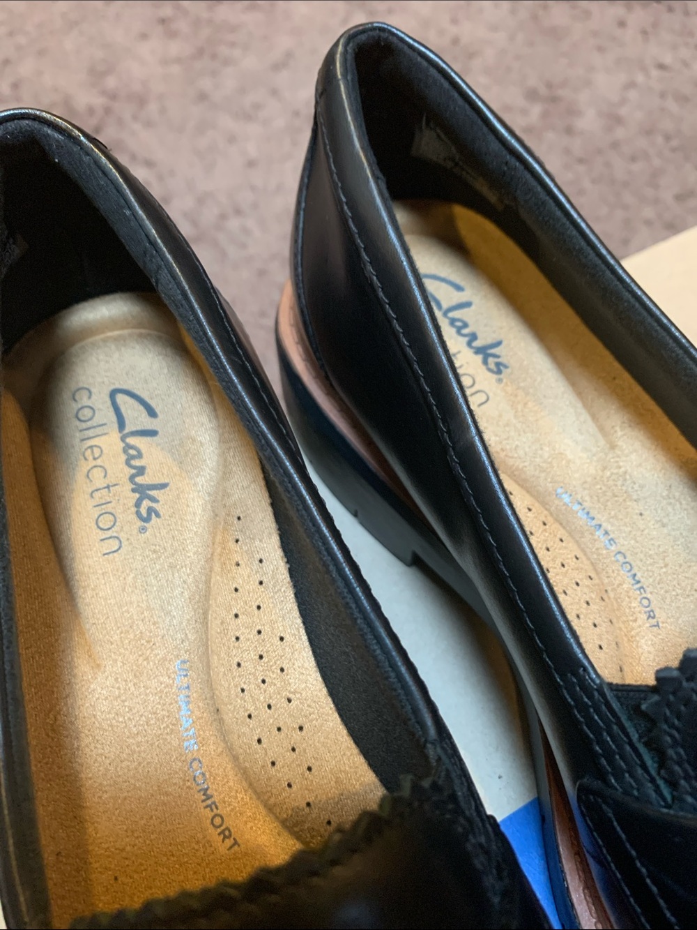 Clarks Black Leather Tassel Loafers with Brown Welt - Picture 5 of 6